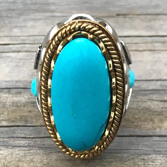 Men Rings Silver/Gold Tone Blue Stone Fashion Ring - Picture 2 of 11